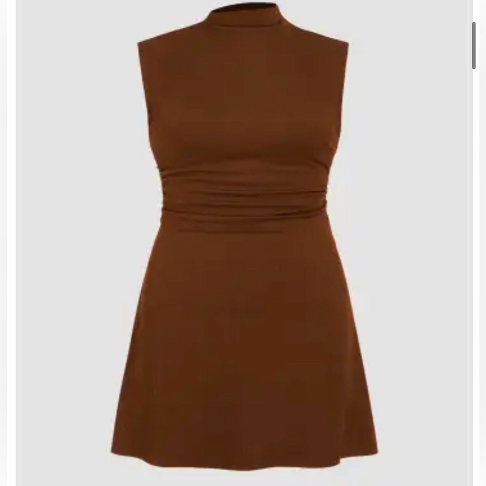 NWT 2XL Cider High Neck Ruched Mini Dress Brown New!